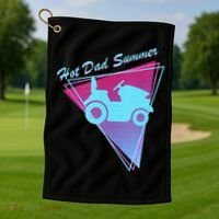 Hot Dad Summer Funny 80s Retro Riding Lawn Mower Golf Towel thumb 1