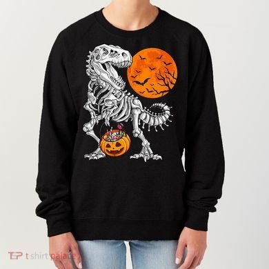 Halloween Dinosaur Skeleton T rex Scary Pumpkin Moon Women's Sweatshirt