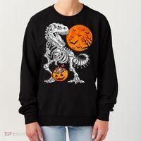 Halloween Dinosaur Skeleton T rex Scary Pumpkin Moon Women's Sweatshirt thumb 0