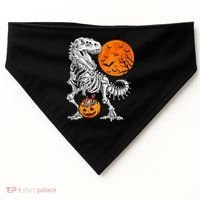 Halloween Dinosaur Skeleton T rex Scary Pumpkin Moon USA-Made Doggie Bandana thumb 0