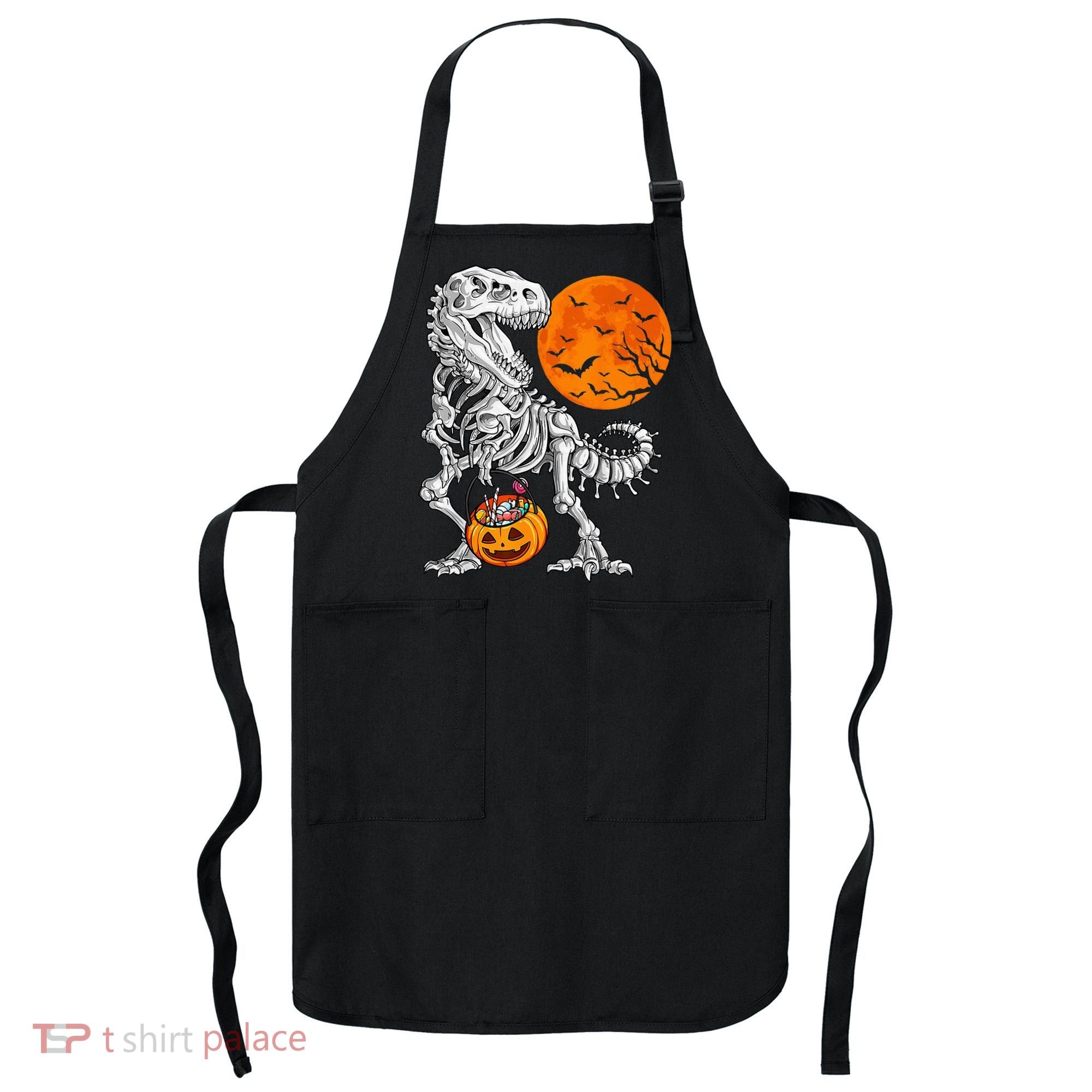 Halloween Dinosaur Skeleton T rex Scary Pumpkin Moon Apron