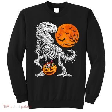 Halloween Dinosaur Skeleton T rex Scary Pumpkin Moon Sweatshirt