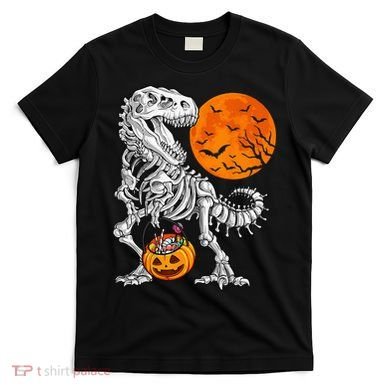 Halloween Dinosaur Skeleton T rex Scary Pumpkin Moon T-Shirt