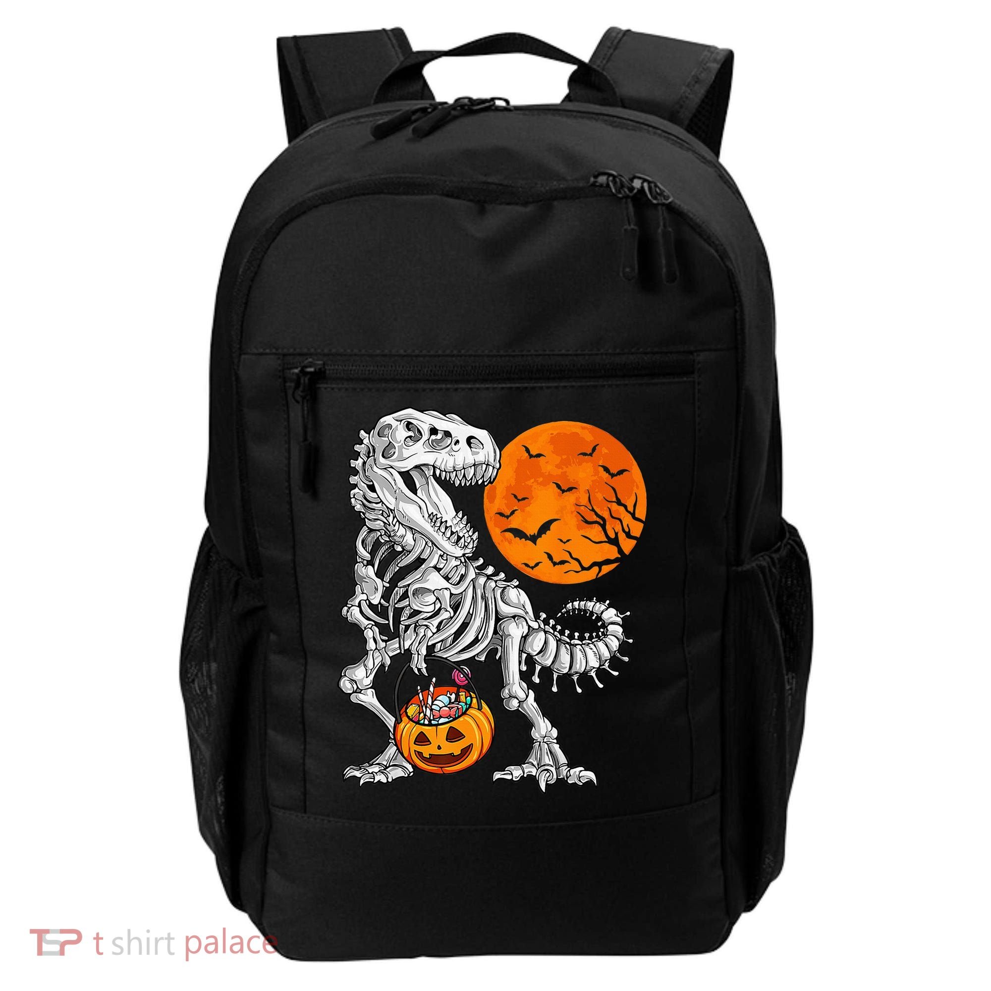 Halloween Dinosaur Skeleton T rex Scary Pumpkin Moon Backpack