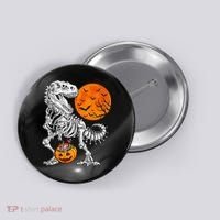 Halloween Dinosaur Skeleton T rex Scary Pumpkin Moon Button thumb 0