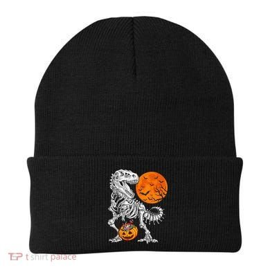 Halloween Dinosaur Skeleton T rex Scary Pumpkin Moon Beanie