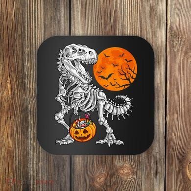 Halloween Dinosaur Skeleton T rex Scary Pumpkin Moon Coaster