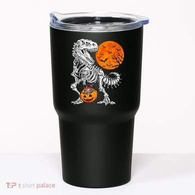 Halloween Dinosaur Skeleton T rex Scary Pumpkin Moon Tumbler