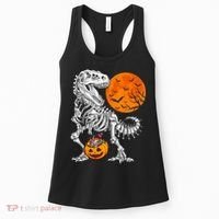 Halloween Dinosaur Skeleton T rex Scary Pumpkin Moon Women's Tank Top thumb 0