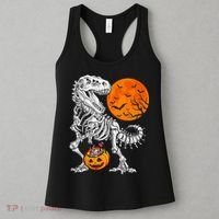 Halloween Dinosaur Skeleton T rex Scary Pumpkin Moon Women's Tank Top thumb 3