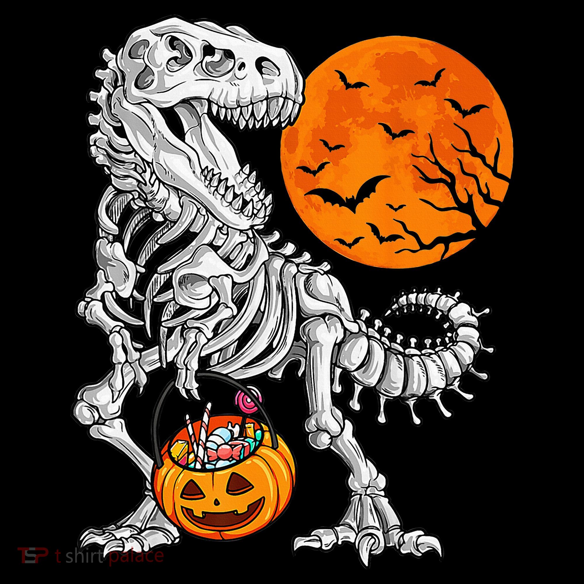 Halloween Dinosaur Skeleton T rex Scary Pumpkin Moon Baby Bodysuit