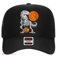 Halloween Dinosaur Skeleton T rex Scary Pumpkin Moon Hat thumb 0