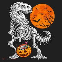 Halloween Dinosaur Skeleton T rex Scary Pumpkin Moon Hat thumb 2