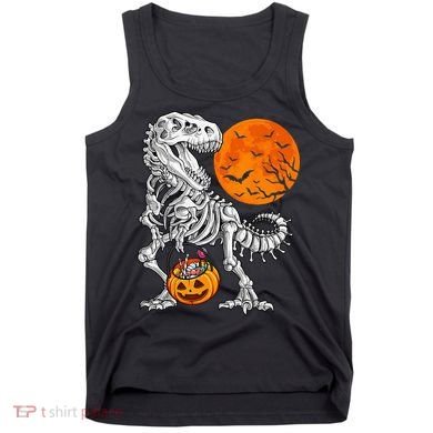 Halloween Dinosaur Skeleton T rex Scary Pumpkin Moon Tank Top