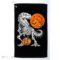 Halloween Dinosaur Skeleton T rex Scary Pumpkin Moon Golf Towel thumb 0