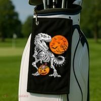 Halloween Dinosaur Skeleton T rex Scary Pumpkin Moon Golf Towel thumb 2