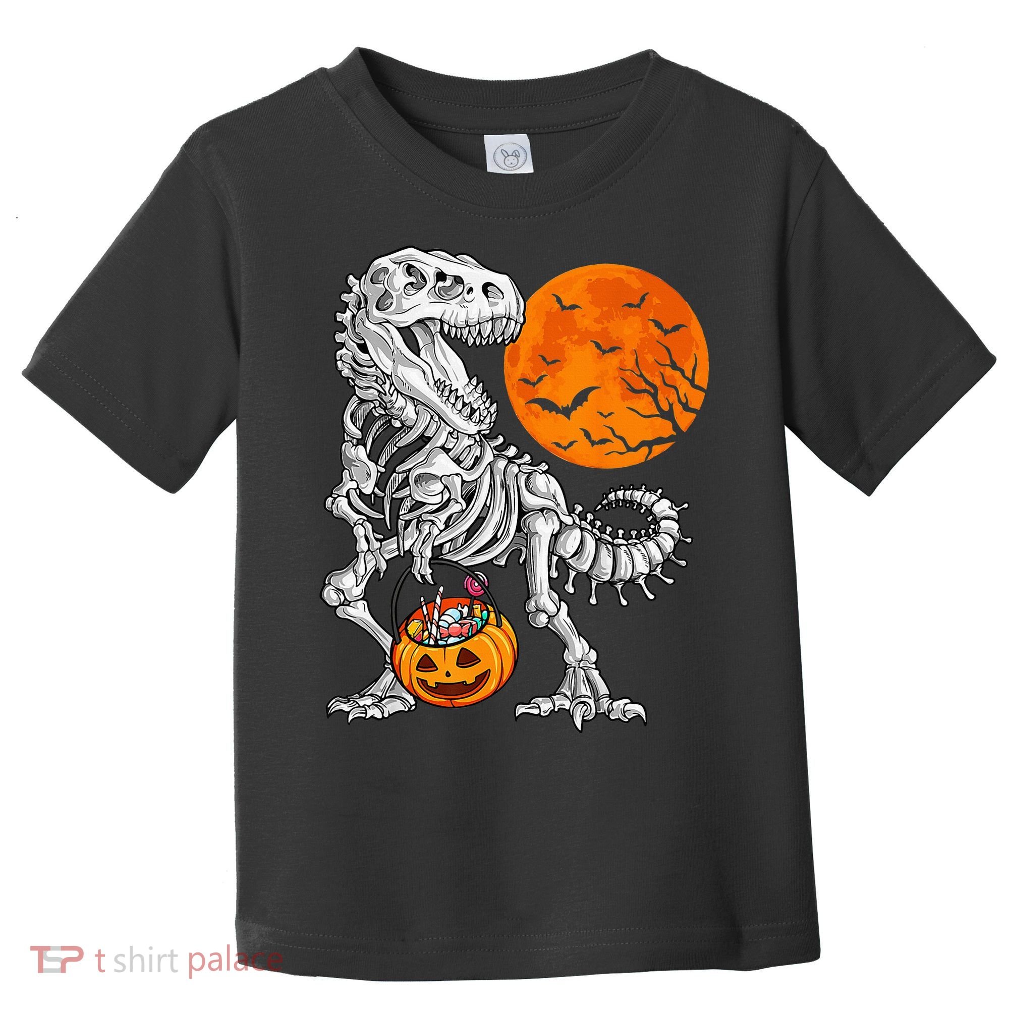 Halloween Dinosaur Skeleton T rex Scary Pumpkin Moon Toddler T-Shirt