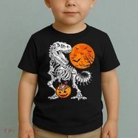 Halloween Dinosaur Skeleton T rex Scary Pumpkin Moon Toddler T-Shirt thumb 2
