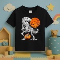 Halloween Dinosaur Skeleton T rex Scary Pumpkin Moon Toddler T-Shirt thumb 3