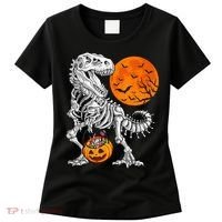 Halloween Dinosaur Skeleton T rex Scary Pumpkin Moon Women's T-Shirt thumb 0