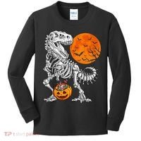Halloween Dinosaur Skeleton T rex Scary Pumpkin Moon Kids Long Sleeve Shirt thumb 0