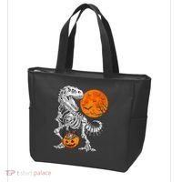 Halloween Dinosaur Skeleton T rex Scary Pumpkin Moon Tote Bag thumb 3