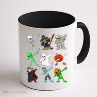 Halloween Dabbing Skeleton Witch And Monsters Coffee Mug thumb 1