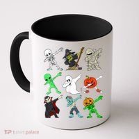 Halloween Dabbing Skeleton Witch And Monsters Coffee Mug thumb 0