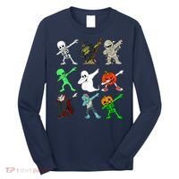Halloween Dabbing Skeleton Witch And Monsters Long Sleeve Shirt thumb 0