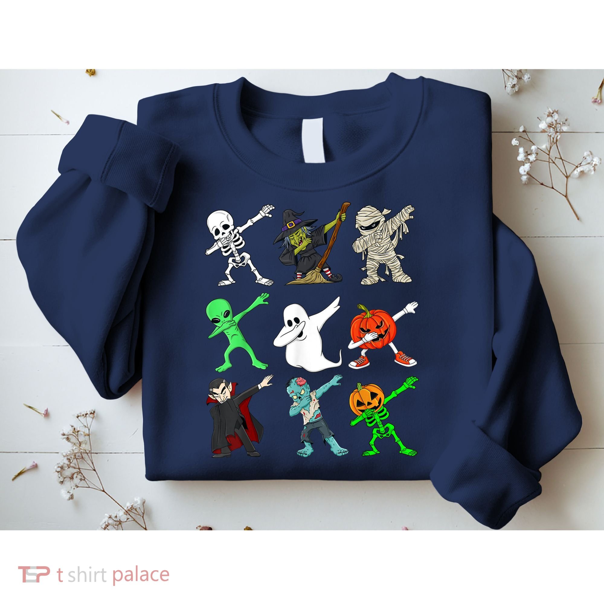 Halloween Dabbing Skeleton Witch And Monsters Sweatshirt