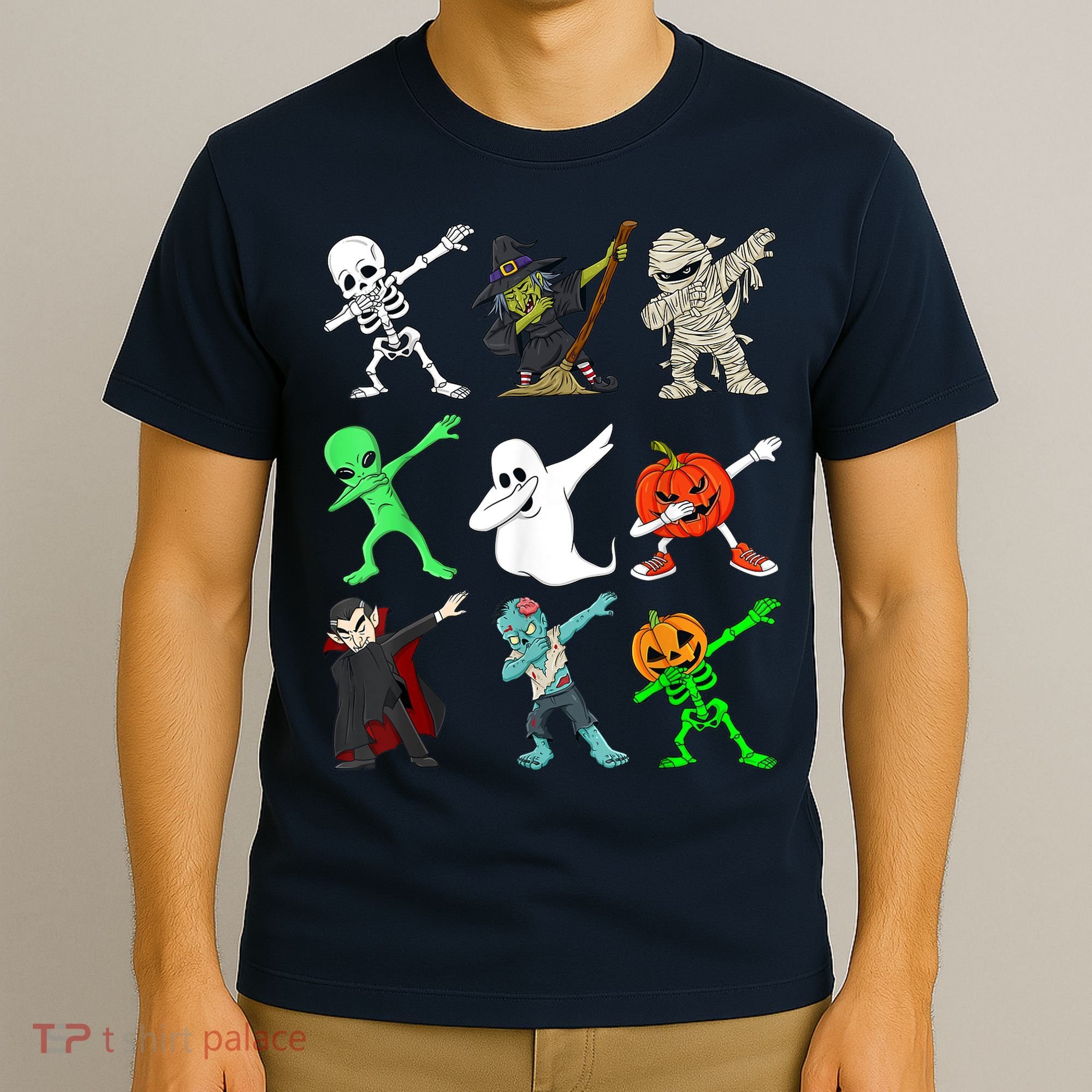 Halloween Dabbing Skeleton Witch And Monsters T-Shirt