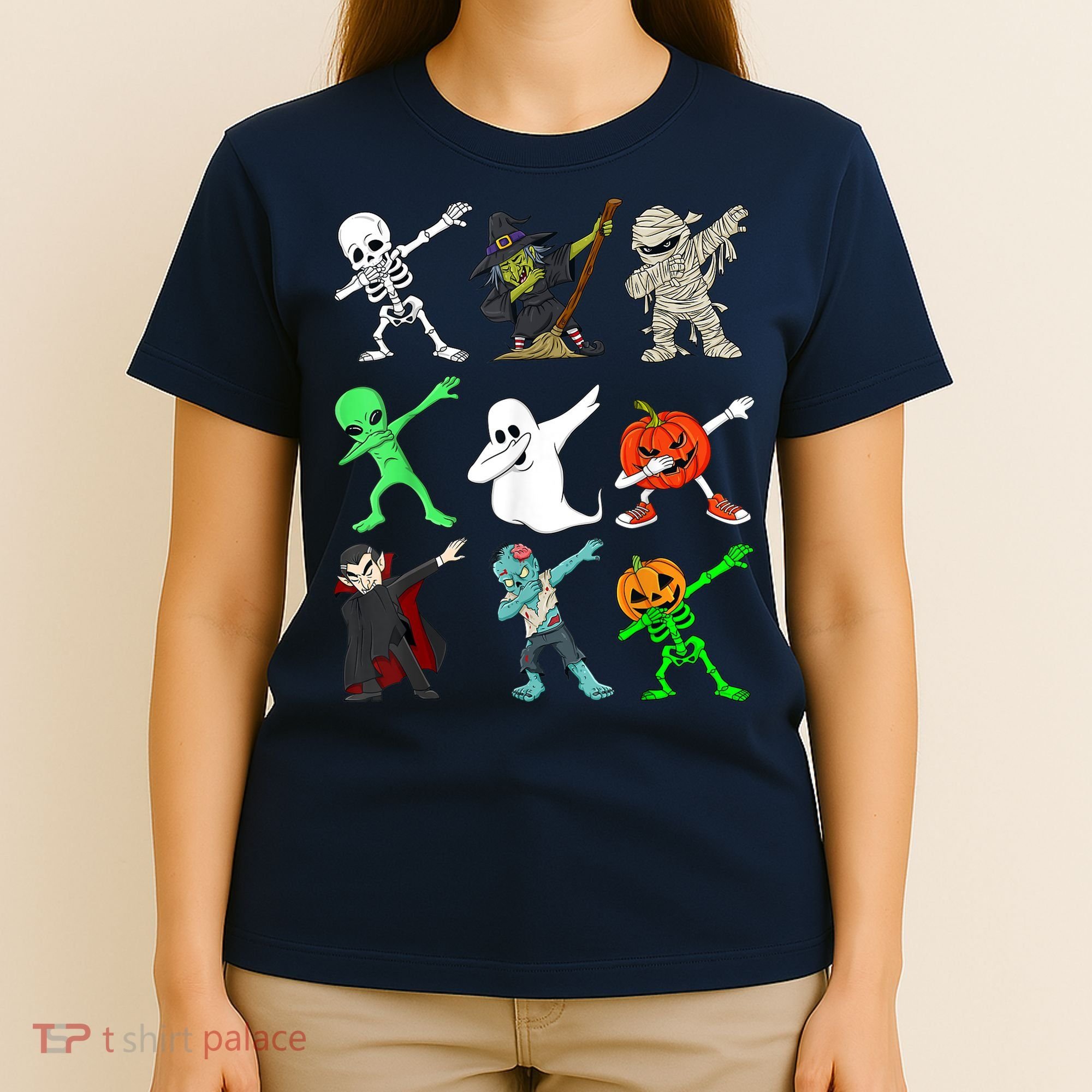 Halloween Dabbing Skeleton Witch And Monsters T-Shirt