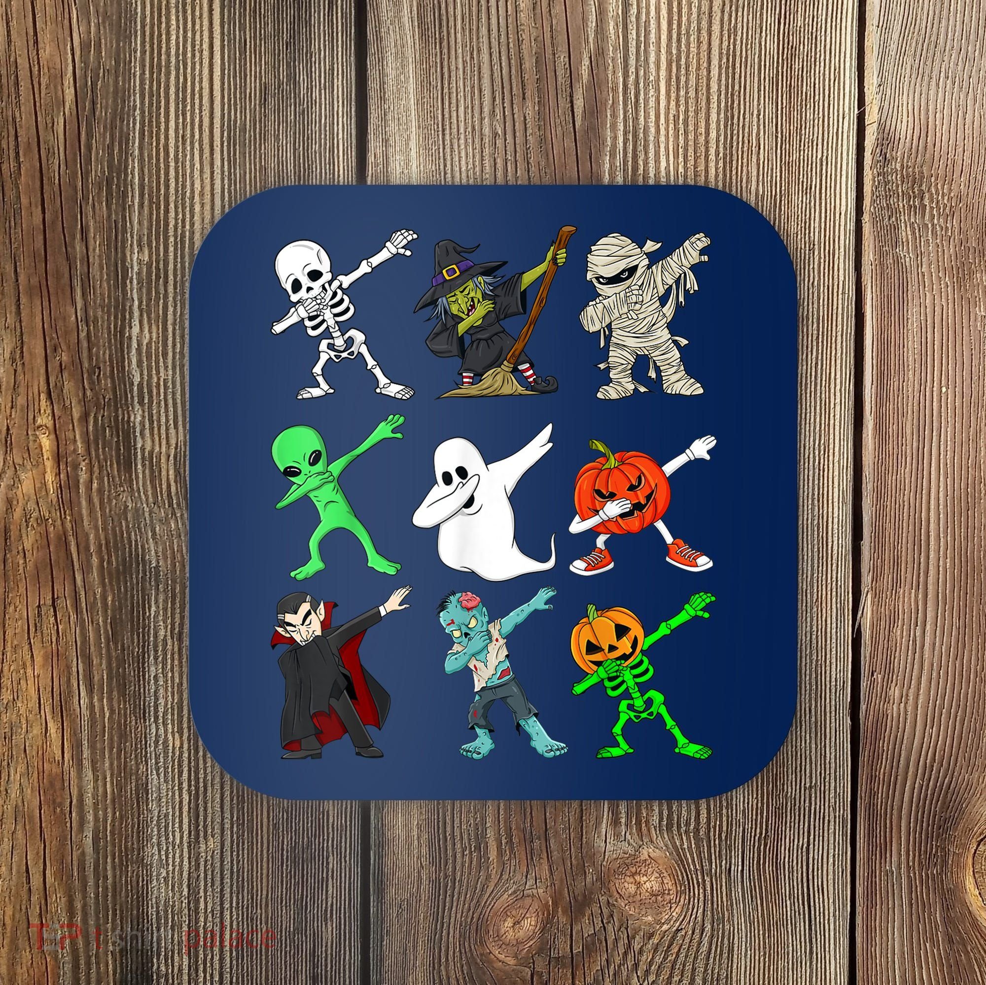 Halloween Dabbing Skeleton Witch And Monsters Coaster