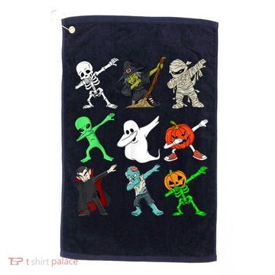 Halloween Dabbing Skeleton Witch And Monsters Golf Towel