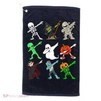Halloween Dabbing Skeleton Witch And Monsters Golf Towel thumb 0