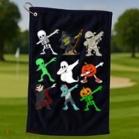 Halloween Dabbing Skeleton Witch And Monsters Golf Towel thumb 1