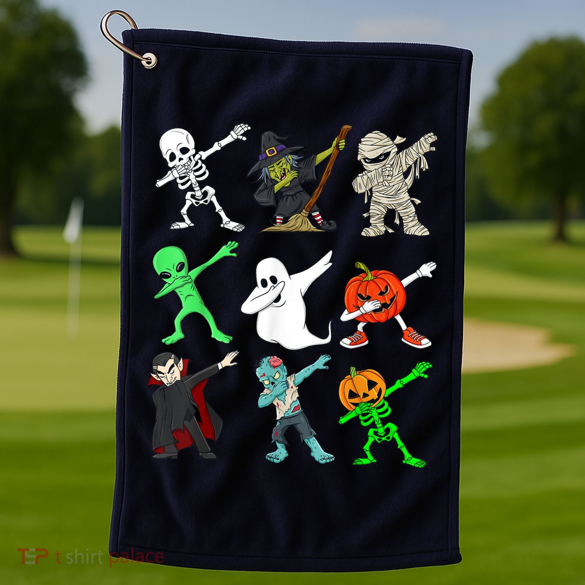 Halloween Dabbing Skeleton Witch And Monsters Golf Towel