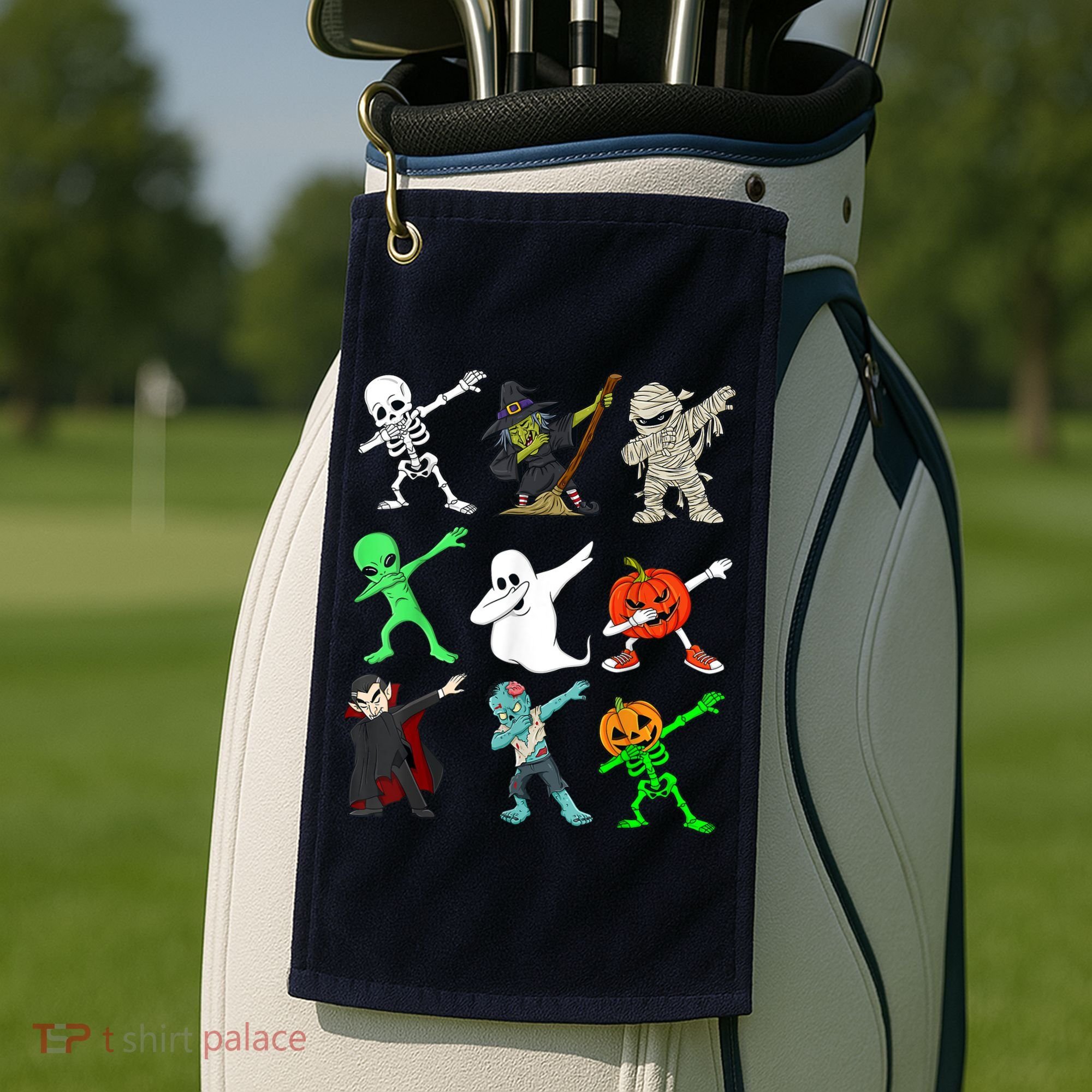 Halloween Dabbing Skeleton Witch And Monsters Golf Towel