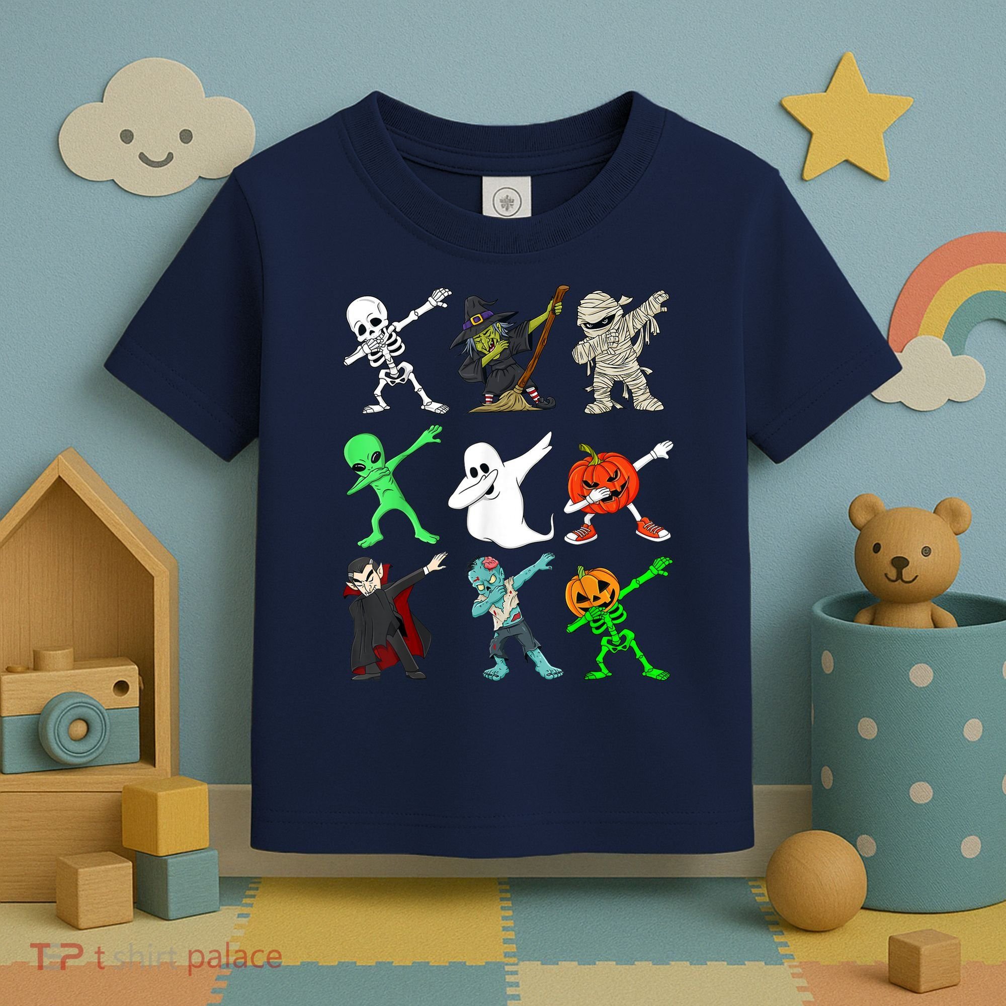 Halloween Dabbing Skeleton Witch And Monsters Toddler T-Shirt