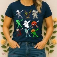 Halloween Dabbing Skeleton Witch And Monsters Women's T-Shirt thumb 2