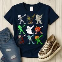 Halloween Dabbing Skeleton Witch And Monsters Women's T-Shirt thumb 3