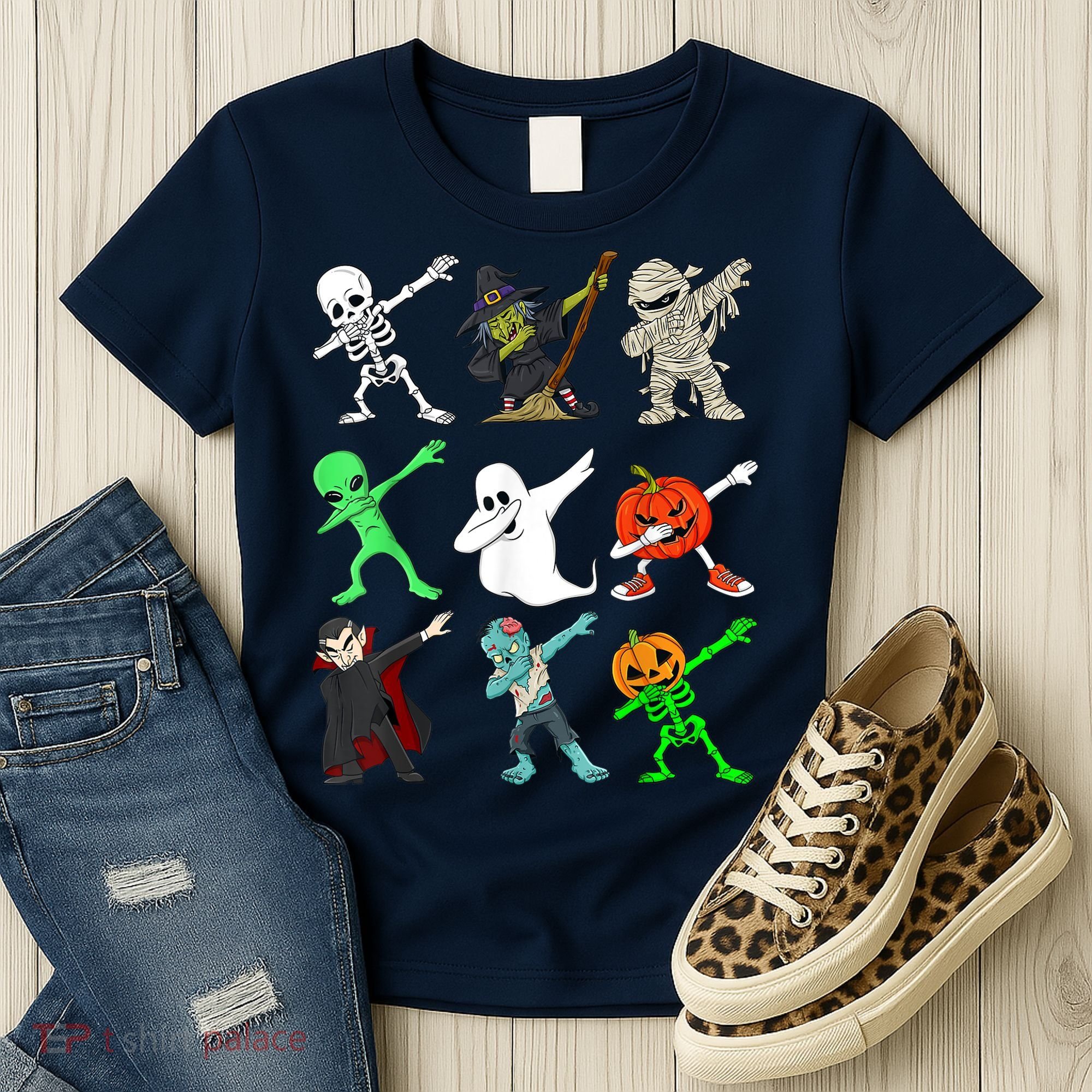 Halloween Dabbing Skeleton Witch And Monsters Women's T-Shirt