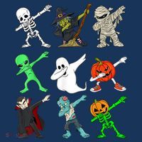 Halloween Dabbing Skeleton Witch And Monsters Women's T-Shirt thumb 6