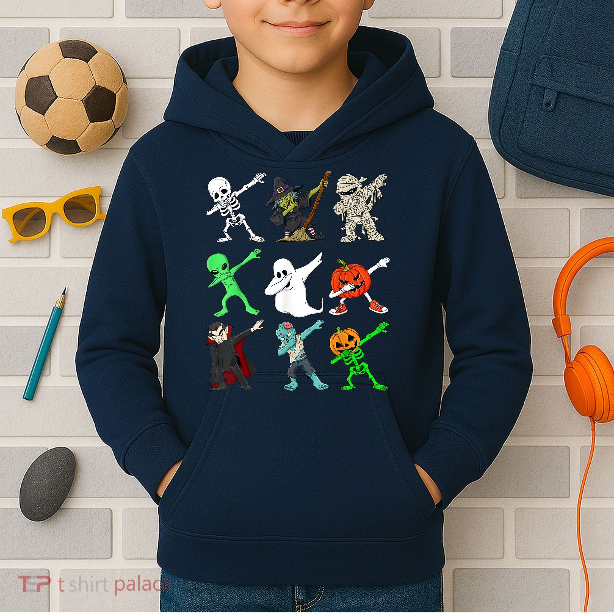 Halloween Dabbing Skeleton Witch And Monsters Kids Hoodie