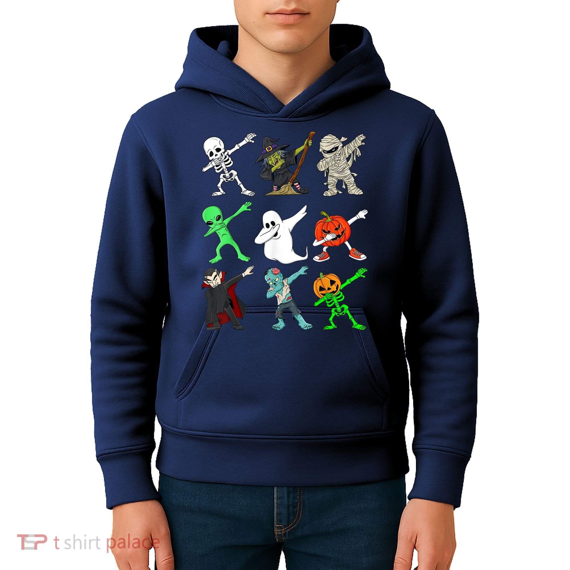 Halloween Dabbing Skeleton Witch And Monsters Kids Hoodie