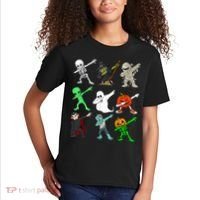 Halloween Dabbing Skeleton Witch And Monsters Kids T-Shirt thumb 2