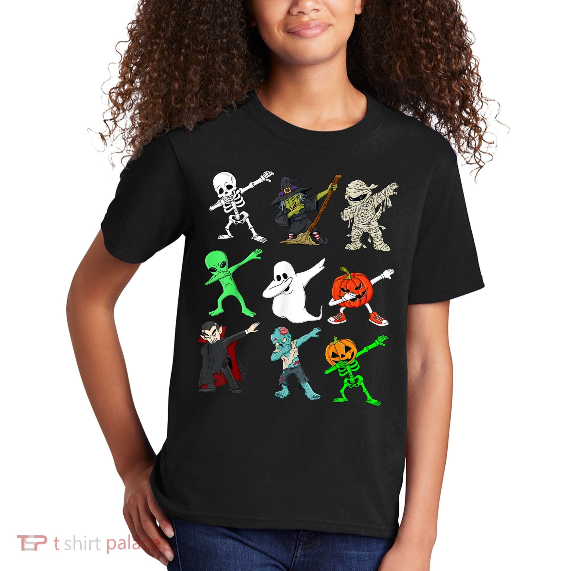 Halloween Dabbing Skeleton Witch And Monsters Kids T-Shirt