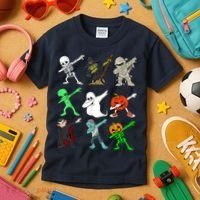 Halloween Dabbing Skeleton Witch And Monsters Kids T-Shirt thumb 3