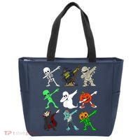 Halloween Dabbing Skeleton Witch And Monsters Tote Bag thumb 0