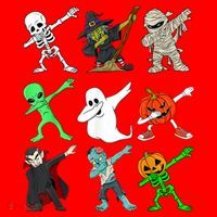 Halloween Dabbing Skeleton Witch And Monsters Santa Hat thumb 1